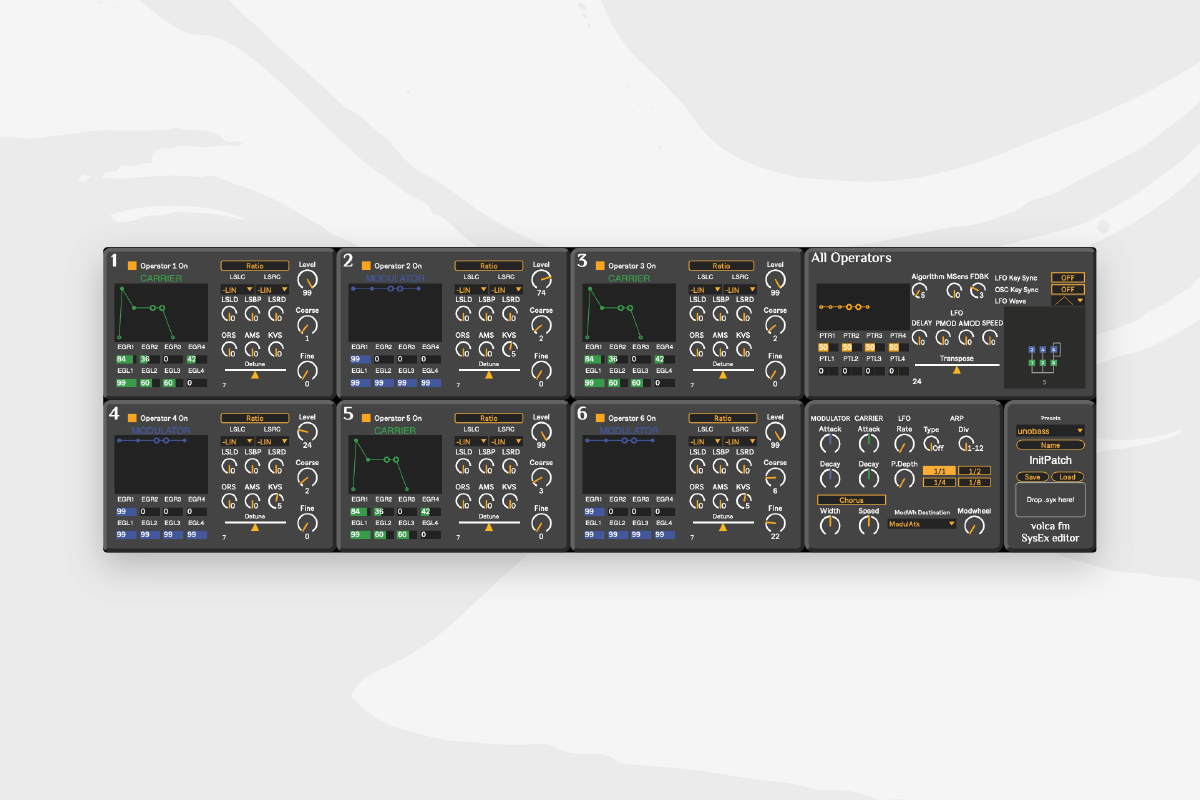 KORG Volca FM SysEx Editor version 2.1.1 by NoraPatches on 